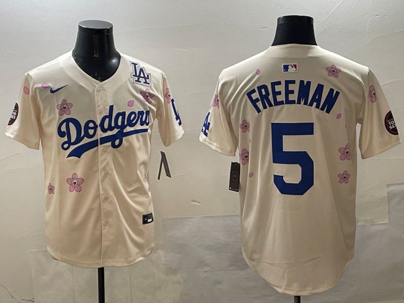 Men Los Angeles Dodgers #5 Freeman Cream Sakura Edition 2025 Nike MLB Jersey style 5